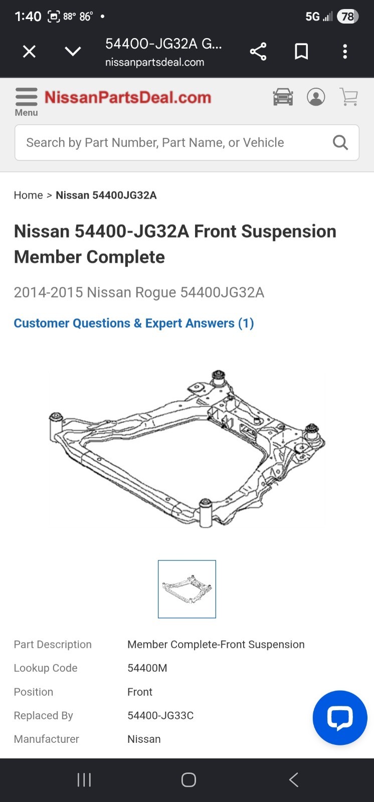 Oem 2008-15 Nissan Rogue 2.5l Front Subframe Suspension Crossmember