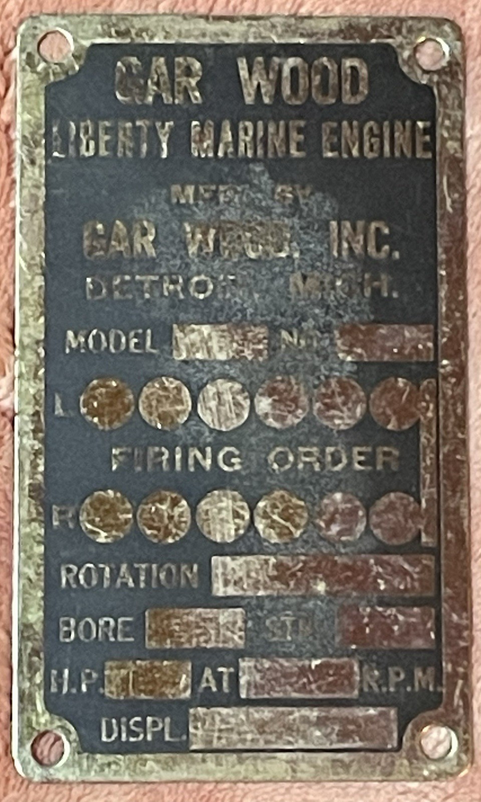 ORIGINAL Gar Wood Liberty V-12 Marine Engine Brass ID Plate NOS UNSTAMPED Museum ORIGINAL Gar Wood Liberty V-12 Marine Engine Brass ID Plate NOS UNSTAMPED Museum
