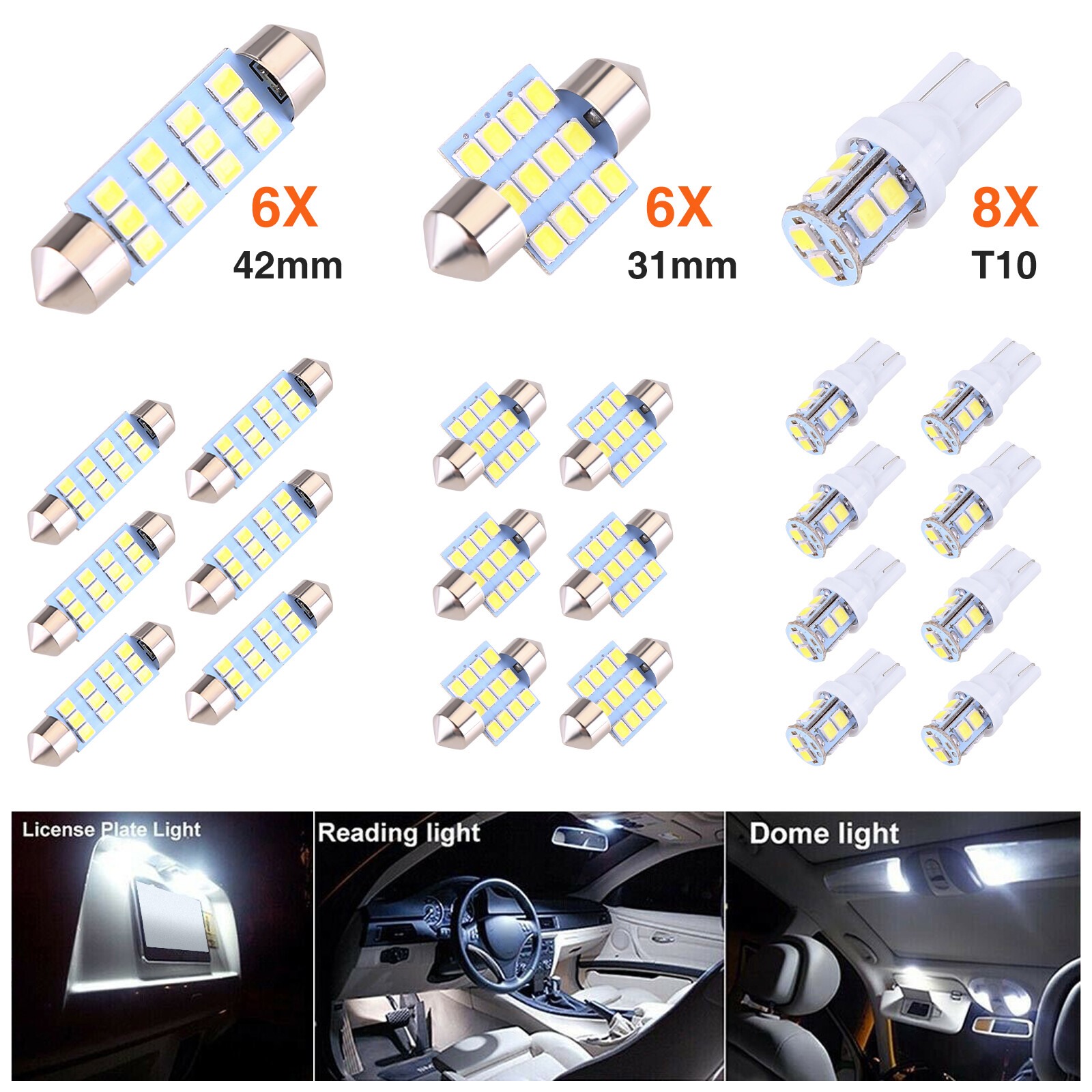 20Pcs 31MM Festoon DE3175 LED Map/Dome Interior Light Bulbs 6000K White
