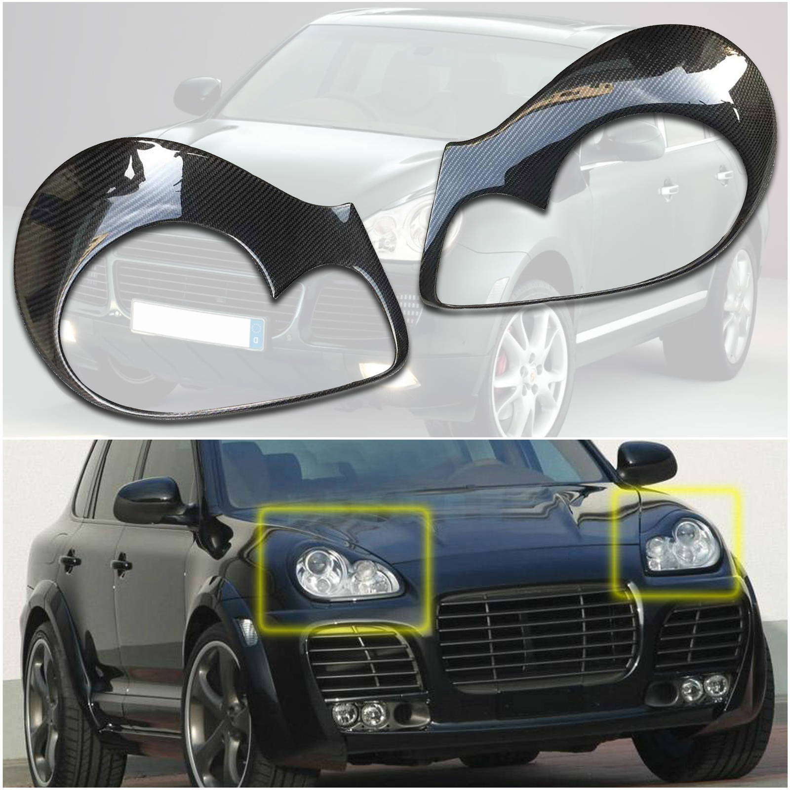 For Porsche Cayenne 955 2002-07 Carbon Fiber Eye Brow Lid Eyelid Headlight Cover