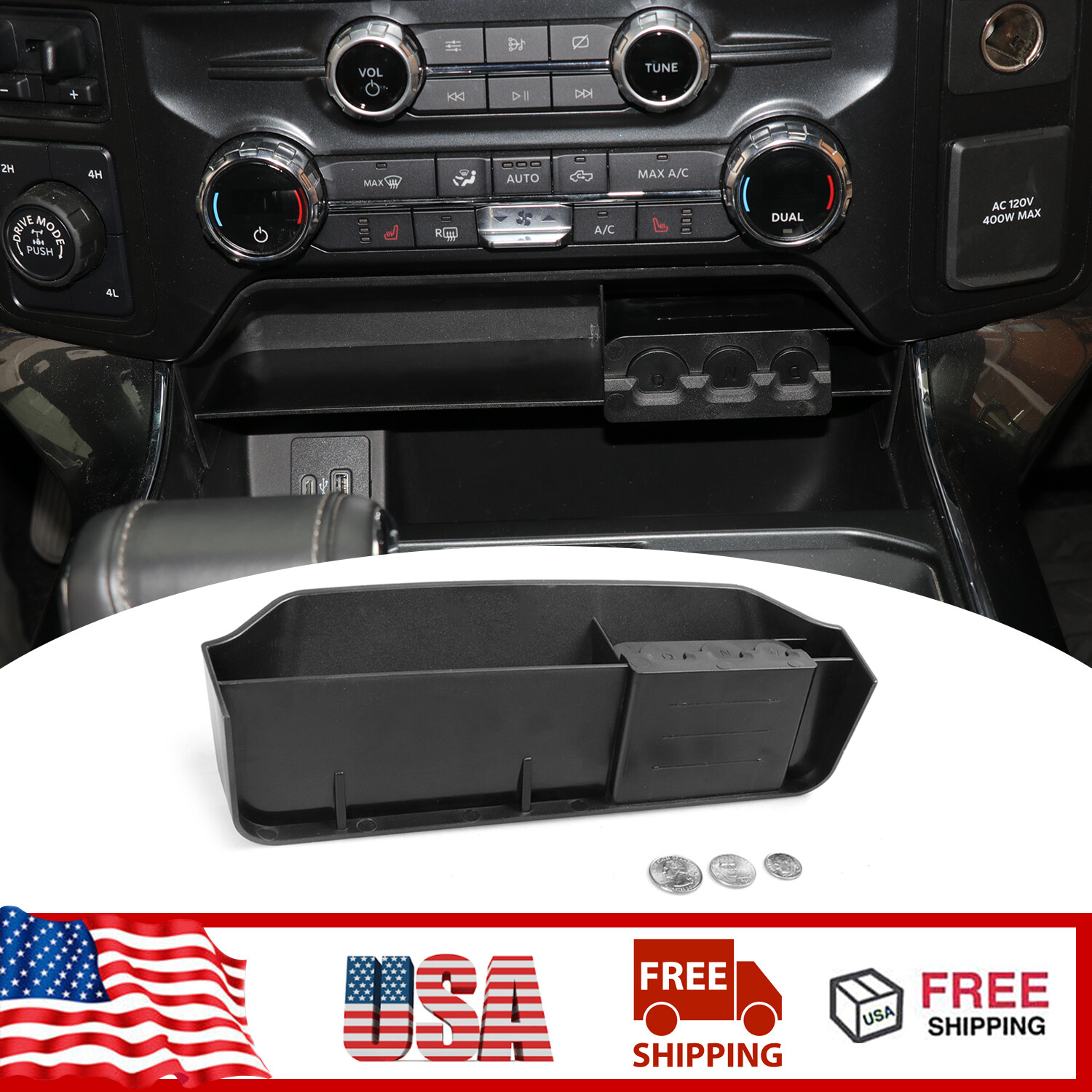 For Ford F-150 2021-2023 1PCS Interior Center Console Storage Box Tray Organizer