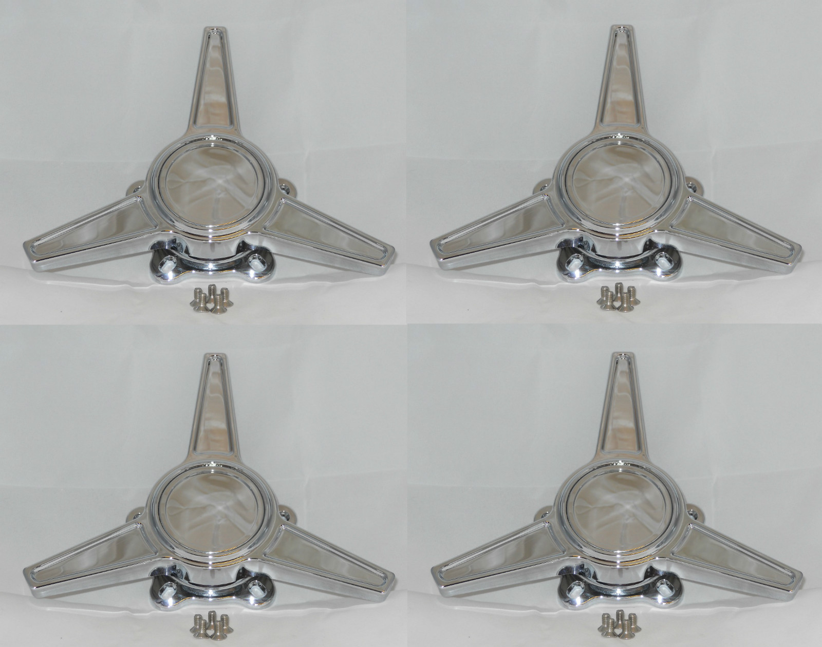 4 CAP DEAL REV CLASSIC 100 105 111 CHROME SPINNER TRIBAR WHEEL RIM CENTER CAPS 
