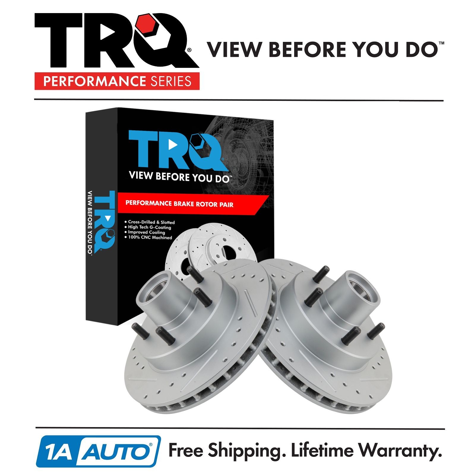 TRQ Performance Brake Rotor Drilled & Slotted Coated Front Pair for Chevy