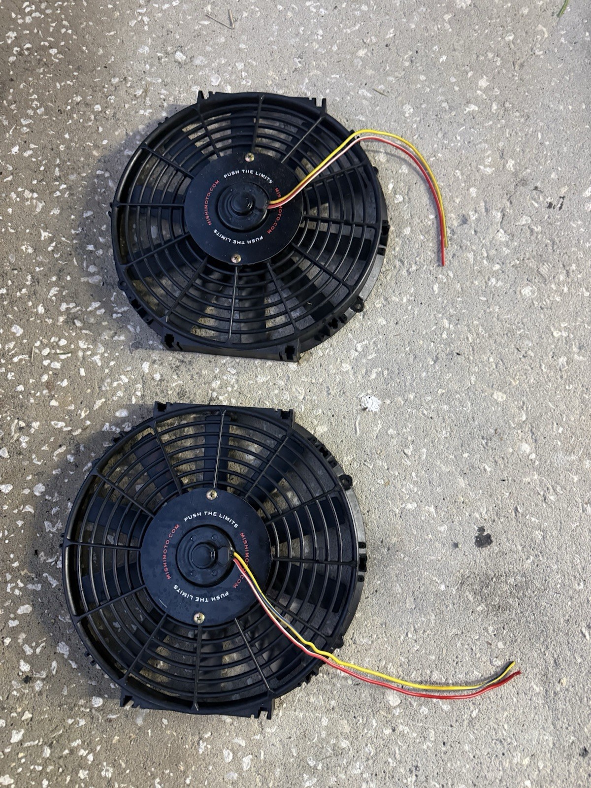 TWO USED 12 Inch Mishimoto Slim Electric Puller Fans 1150 CFM TWO USED 12 Inch Mishimoto Slim Electric Puller Fans 1150 CFM