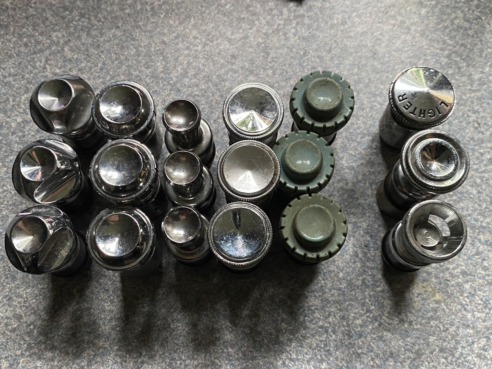 18 Vtg 1960’s - 1970’s Push in Cigarette Lighter Knobs Chrome Auto Car Lighter