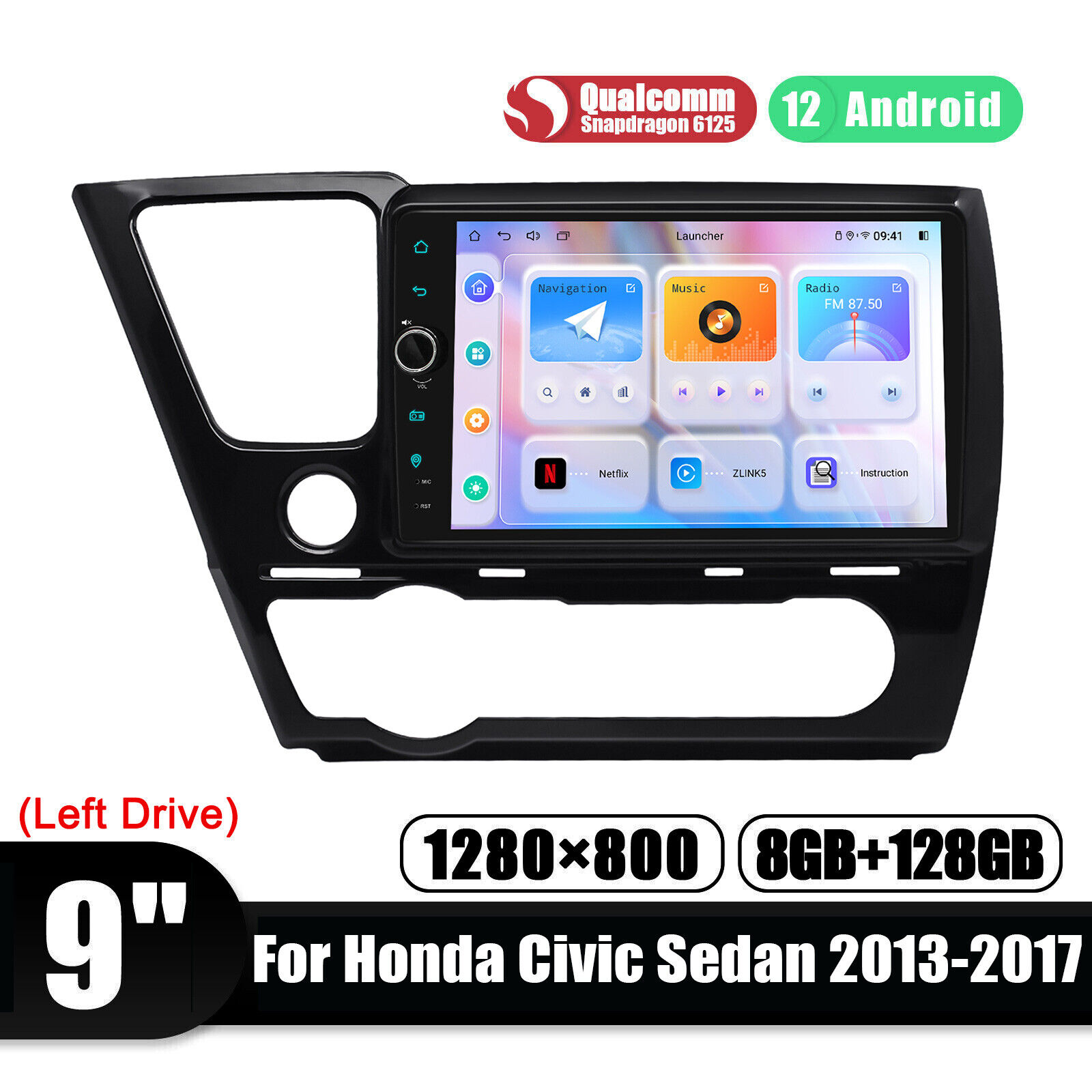 For 13-17 Honda Civic Sedan JOYING 9 Inch CarPlay Radio with 8+128GB Mirror Link