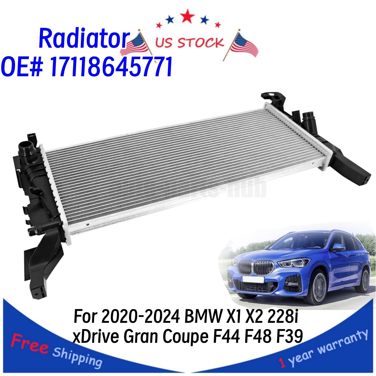 17118645771 Main Radiator Fit for BMW X1 X2 228i Gran Coupe 2020-2024