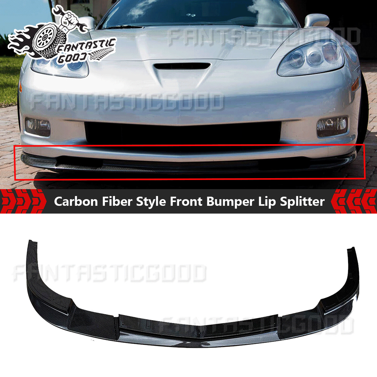 For Corvette C6 Z06 2006-2013 ZR1 Style Carbon Paint Front Bumper Lip Splitter