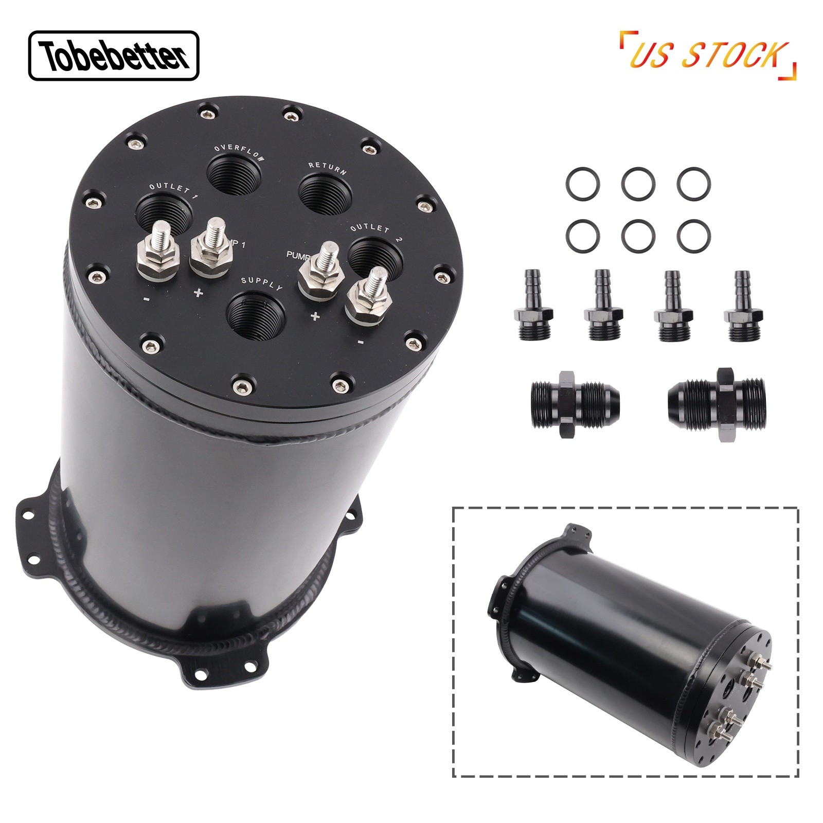 Fuel Surge Tank 2.8L For Single - 2.6L For Dual 39-40mm Pumps 8AN Ports Aluminum
