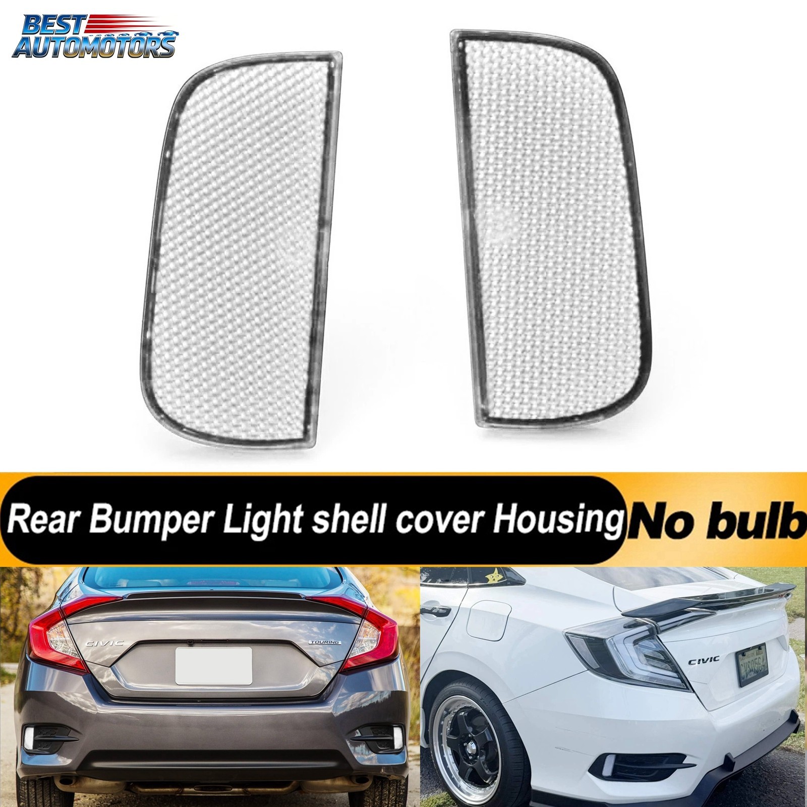 2x Clear Rear Bumper Reflector Lens Assy For 2016-2021 10th Gen Honda Civic