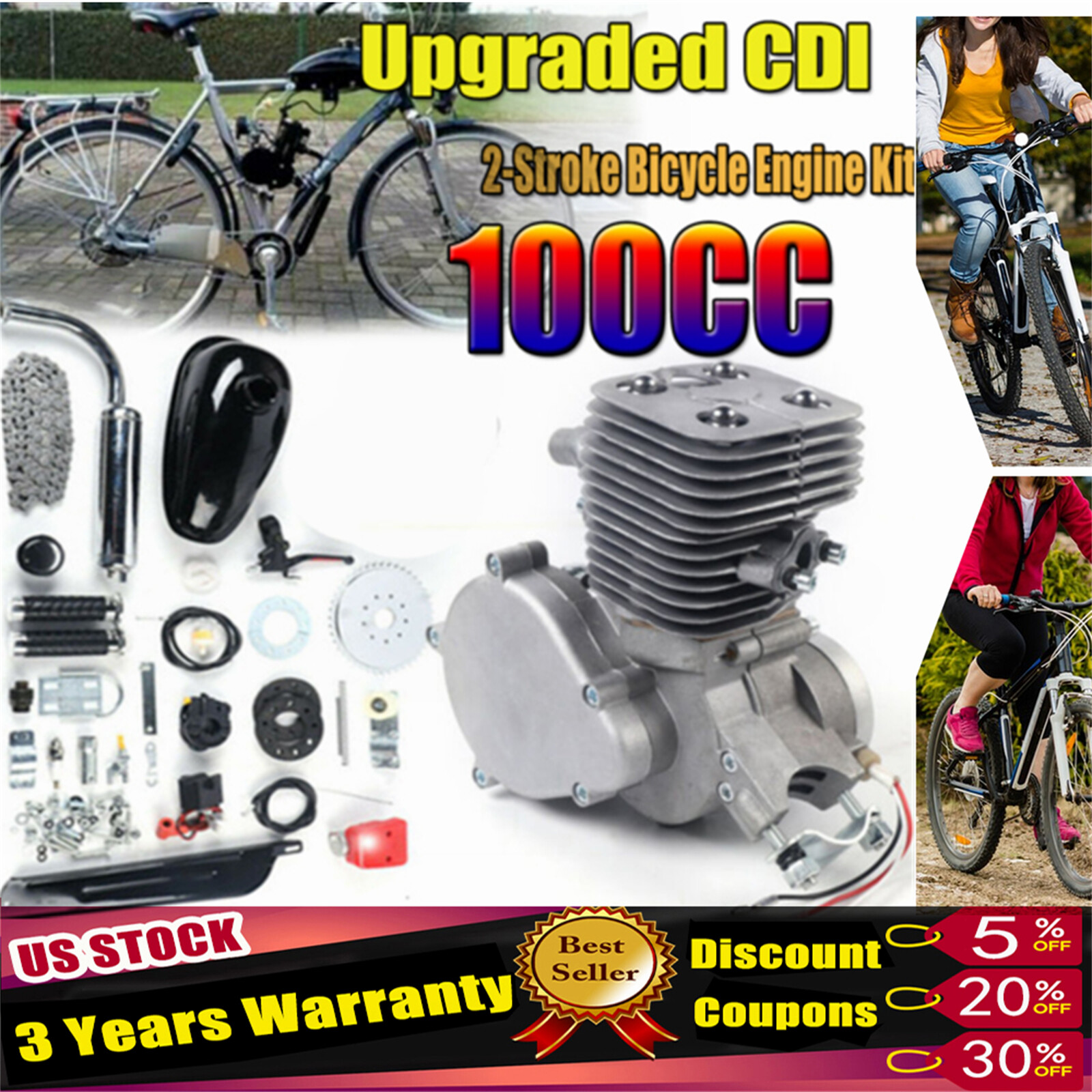 2024 Full Set 100cc 2 Stroke Bicycle Motor Kit Bike Motorized Petrol Gas Engine