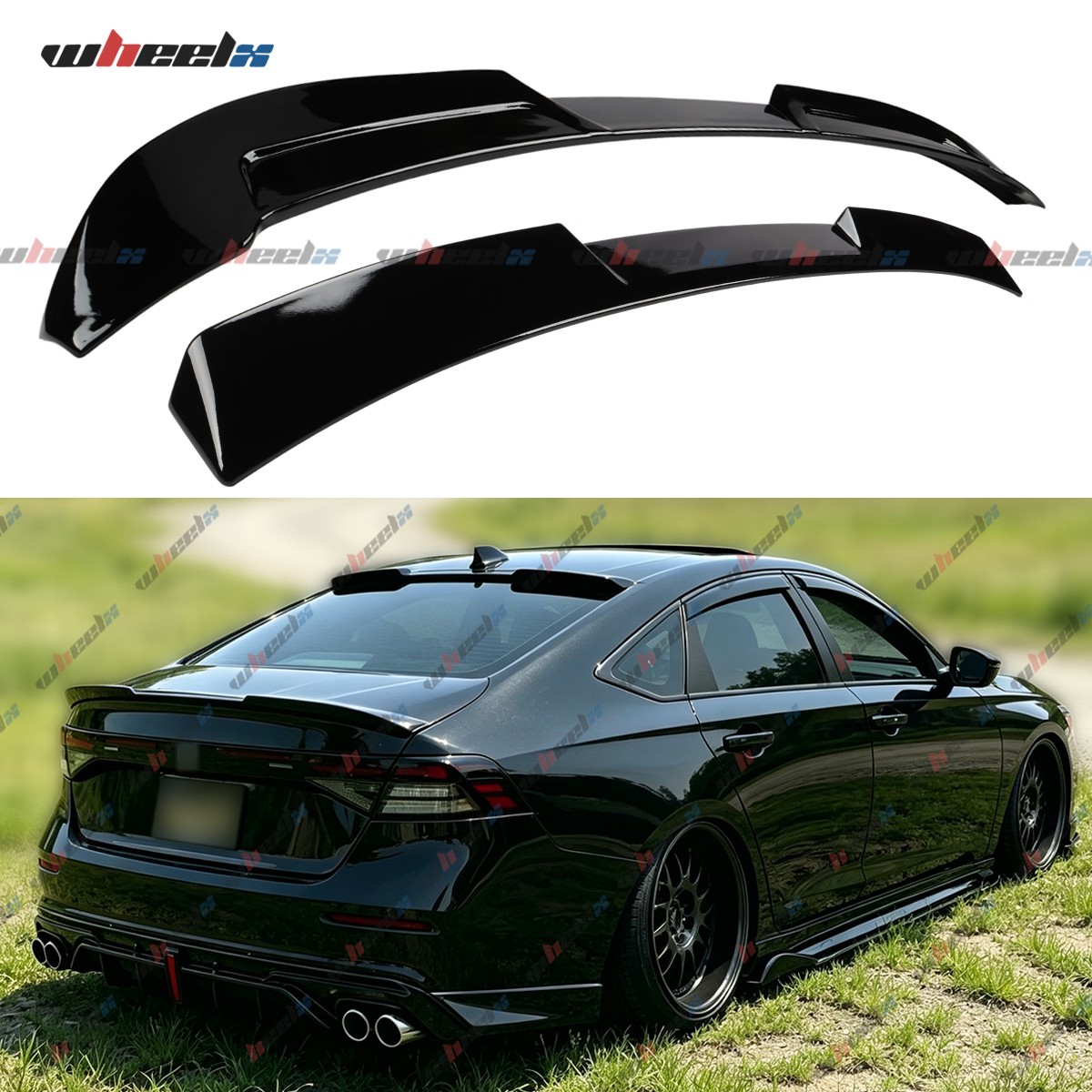 Glossy Black V3 Style Trunk Spoiler + Rear Roof Wing Lip FOR 23-26 Honda Accord