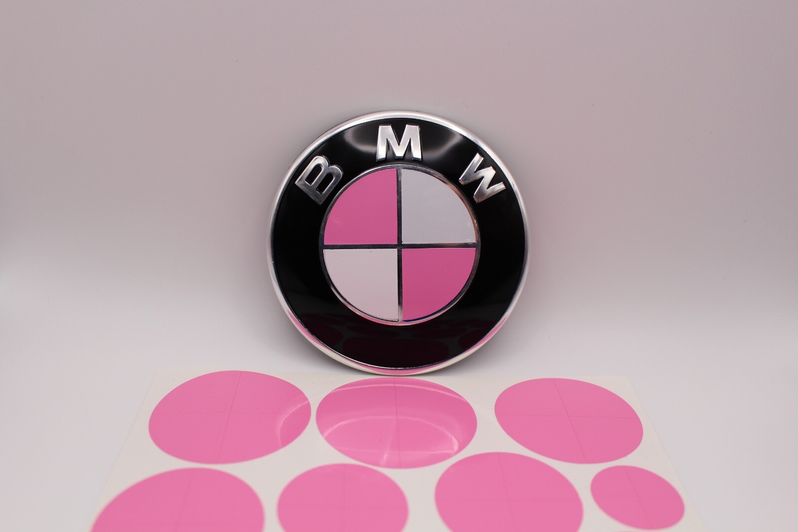 PINK and WHITE Emblem Overlay Sticker Fits Hood Trunk Wheels Steering For BMW