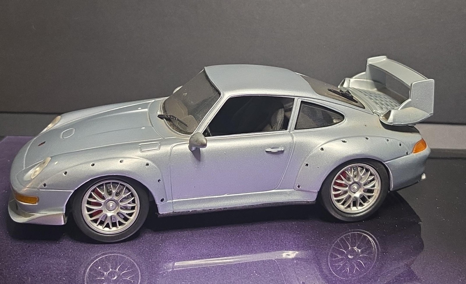 Vintage Anson Porsche 911 GT2 1:18 Diecast Silver Widebody Rear Wing