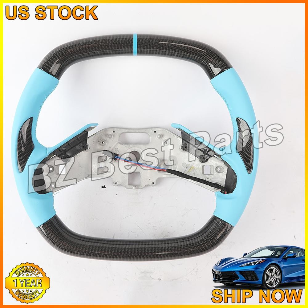 Carbon Fiber Blue Flat Steering Wheel  FOR 2020+ Corvette C8 with Heated NEW