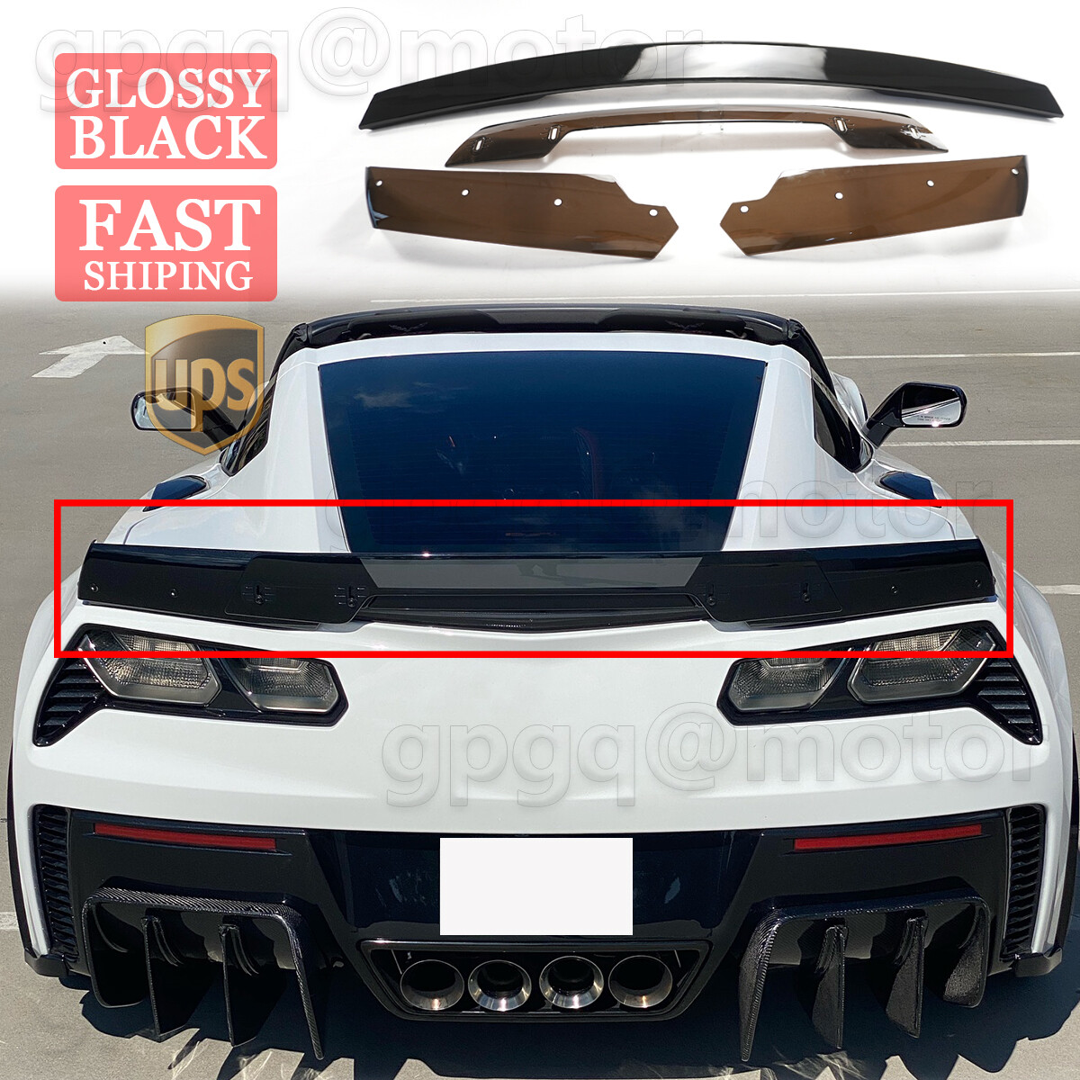 For Corvette C7 Stingray Z06 STG 3 2014-2019 Glossy Black Highkick Trunk Spoiler For Corvette C7 Stingray Z06 STG 3 2014-2019 Glossy Black Highkick Trunk Spoiler