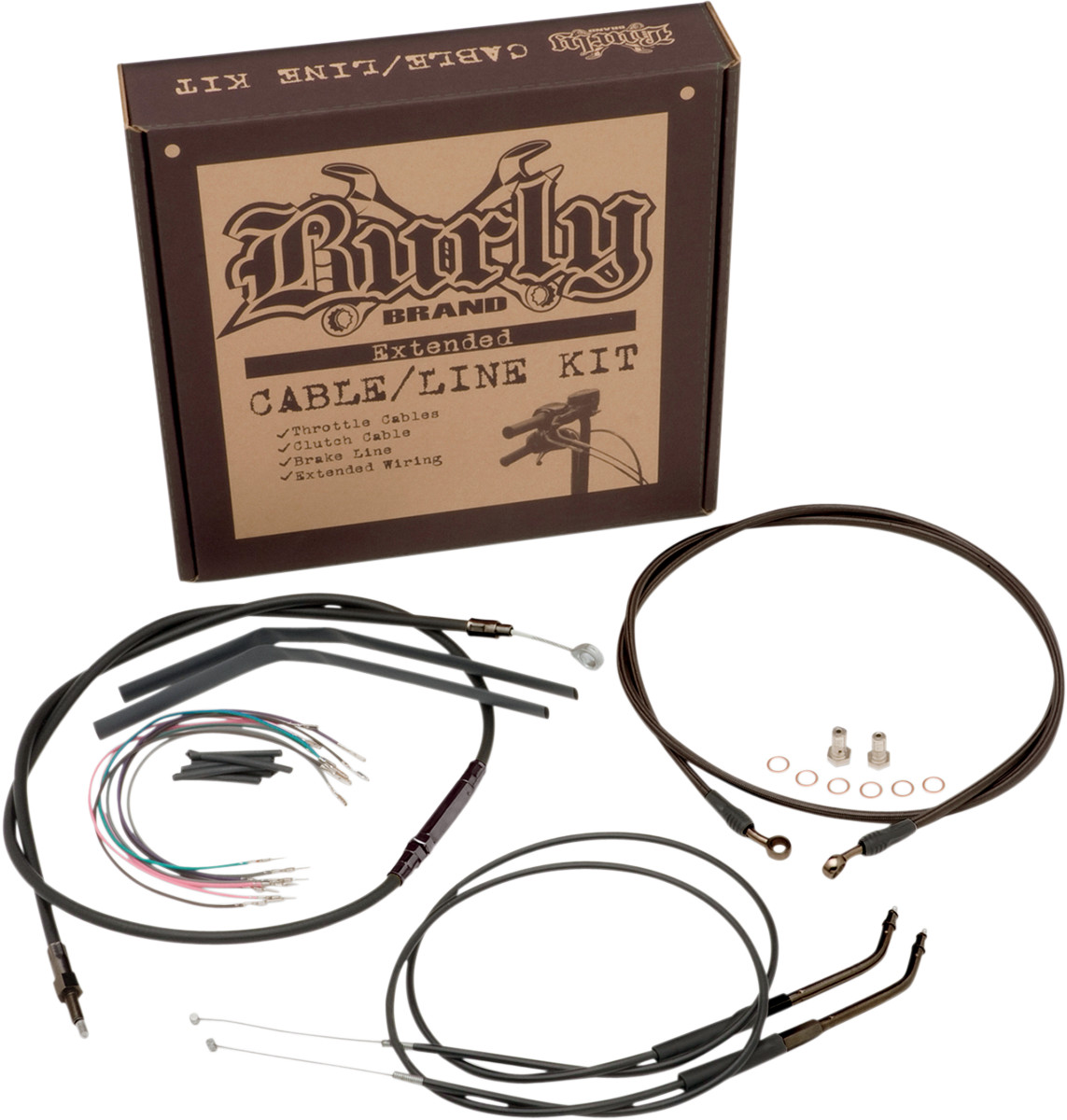 BURLY BRAND Complete Black Vinyl Handlebar Cable/Line Kit for Ape Hangers - 14\