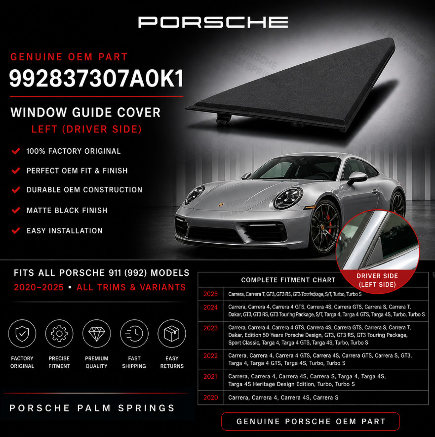Porsche 911 992 Window Guide Cover Trim OEM 992837307AOK1 Genuine