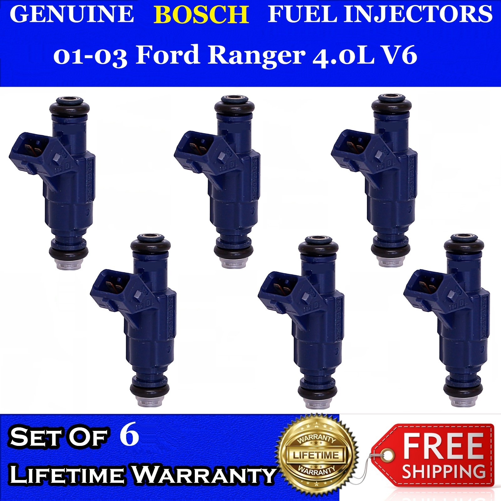 6x Genuine Bosch Fuel Injectors For 01-03 Ford Ranger 4.0L V6 #0280156029