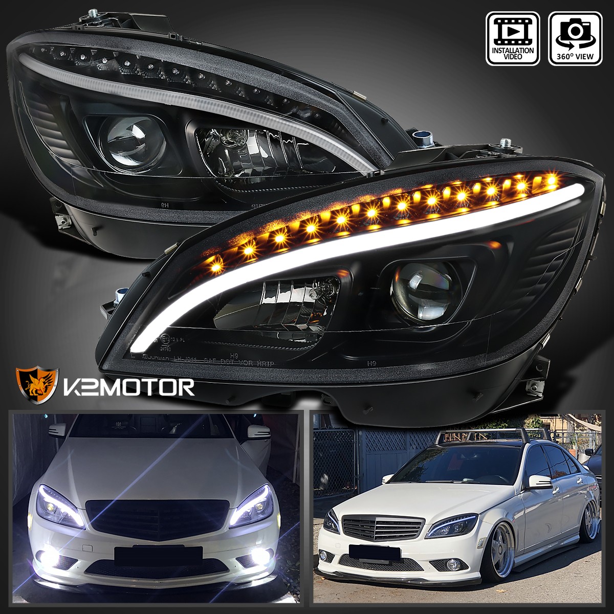 Black Fits 2008-2011 Mercedes Benz W204 Projector Headlights LED Signal Lamps Black Fits 2008-2011 Mercedes Benz W204 Projector Headlights LED Signal Lamps