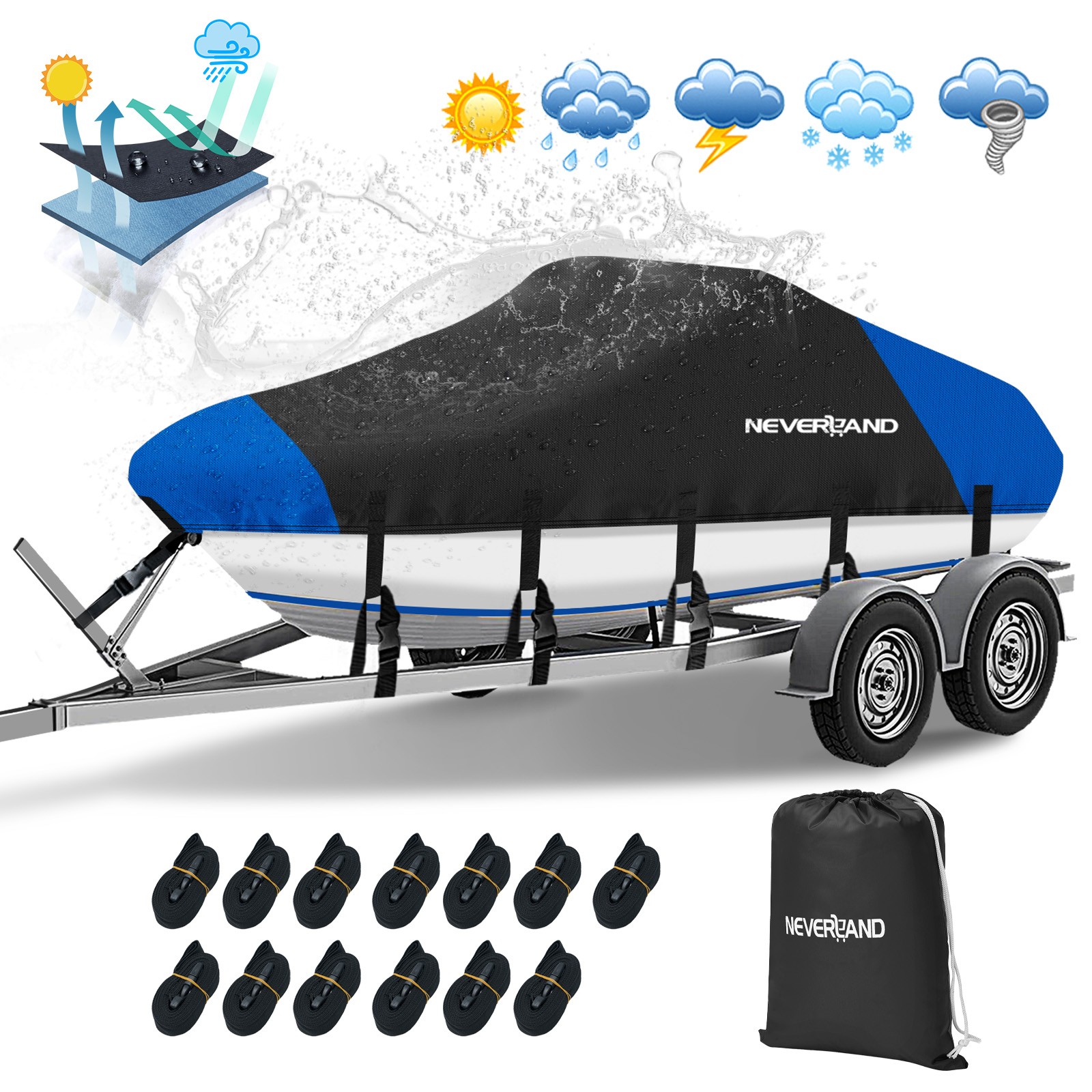 17ft 18ft 19ft Boat Cover Fits V-Hull Tri-Hull Runabout Waterproof Heavy Duty US