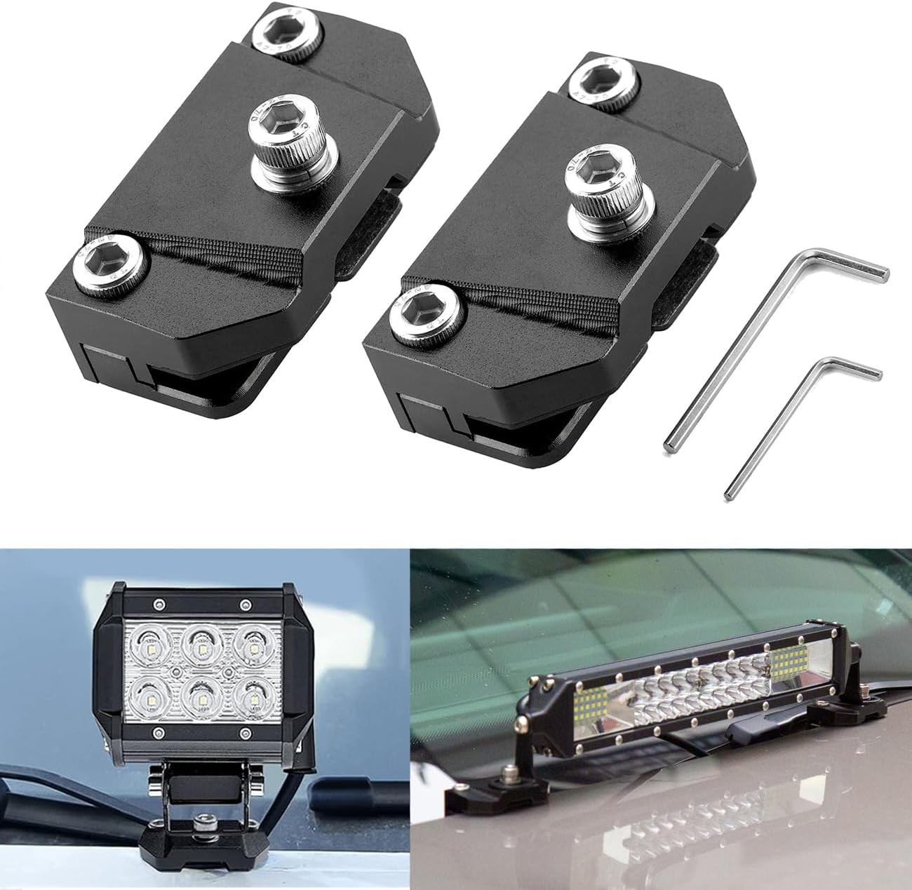 2 Soportes Ajustables para Luces LED de Capó Universal Camioneta SUV Aluminio