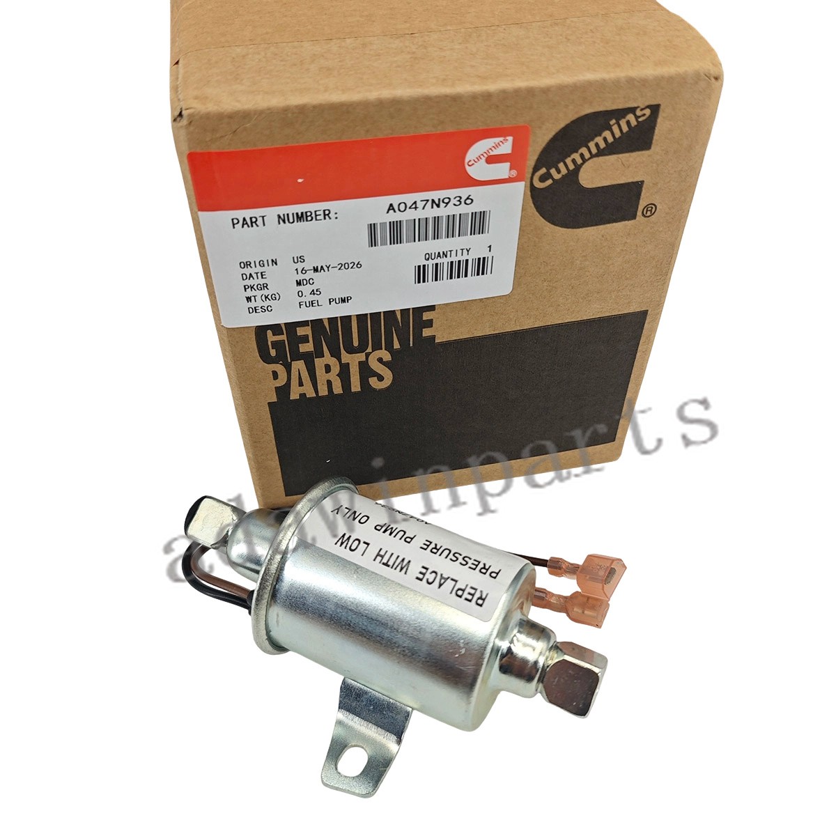 A047N936 24V Electrical Fuel Pump for Cummins Marine Diesel Generators A047N936 24V Electrical Fuel Pump for Cummins Marine Diesel Generators