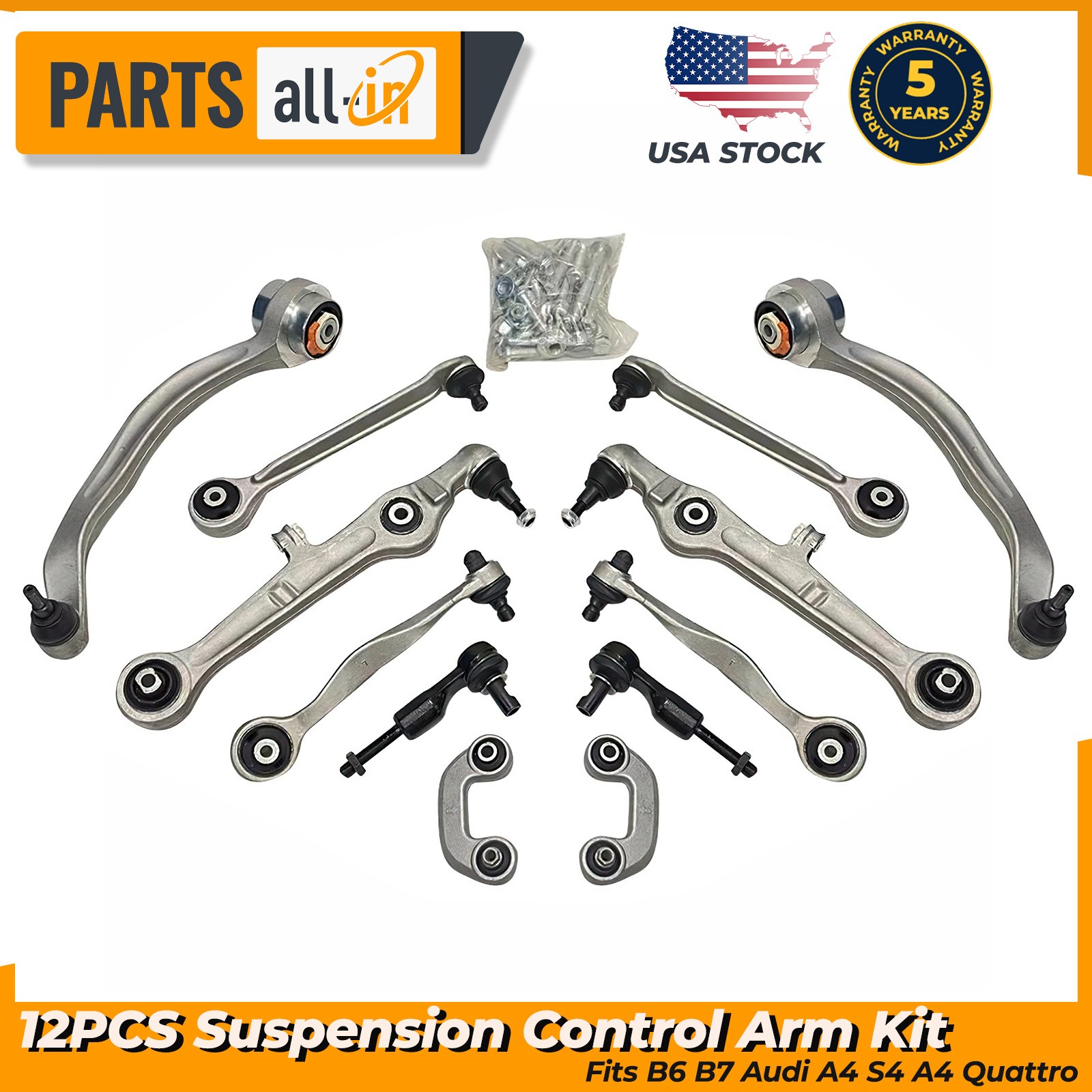 12Pcs Front Suspension Control Arm Kit Fits Audi A4 2000-2008 8E0498998S1