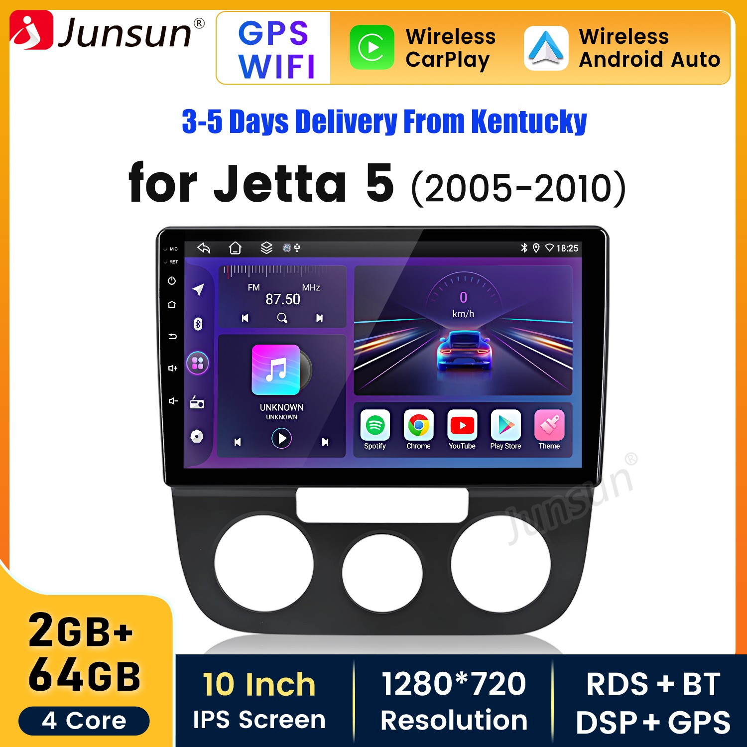 For VW Jetta 5 2005-2010 2+64GB Carplay Android 15 Car Stereo Radio GPS Navi RDS