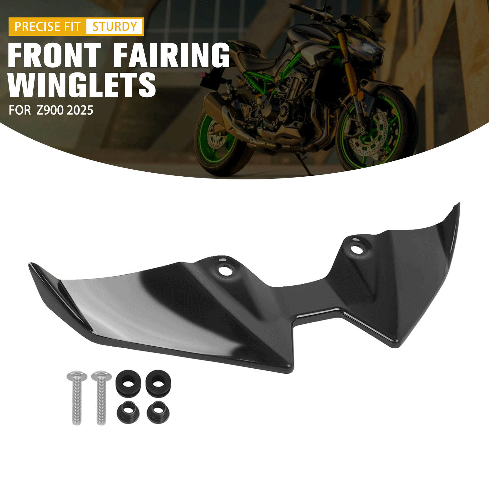 Gloss Black Front Downforce Spoiler Fairing Winglets For Kawasaki Z900 2025+ Gloss Black Front Downforce Spoiler Fairing Winglets For Kawasaki Z900 2025+