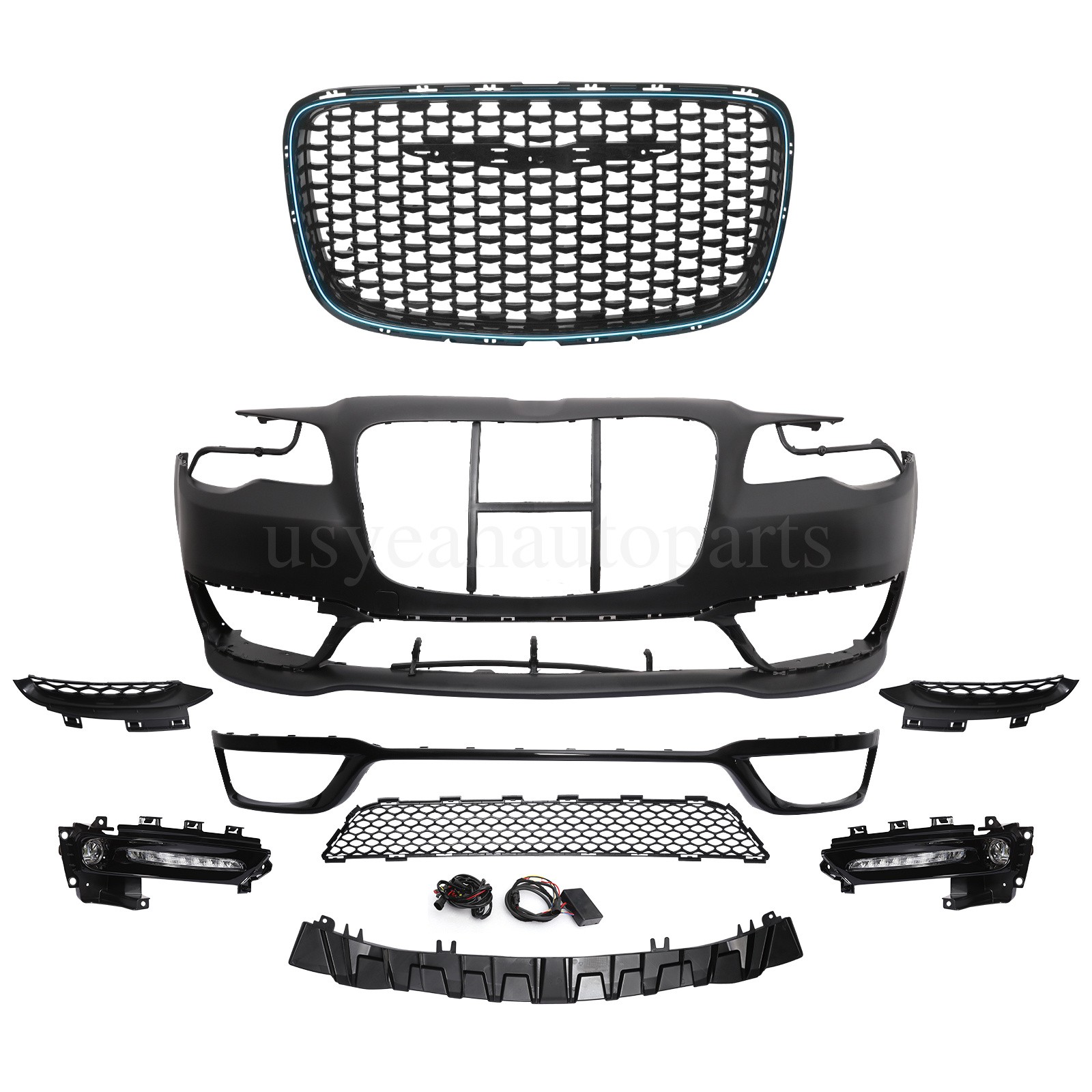 For 2015-23 Chrysler 300C SRT 8 SRT8 Front Bumper Cover Complete Kit W/ Blue LED For 2015-23 Chrysler 300C SRT 8 SRT8 Front Bumper Cover Complete Kit W/ Blue LED