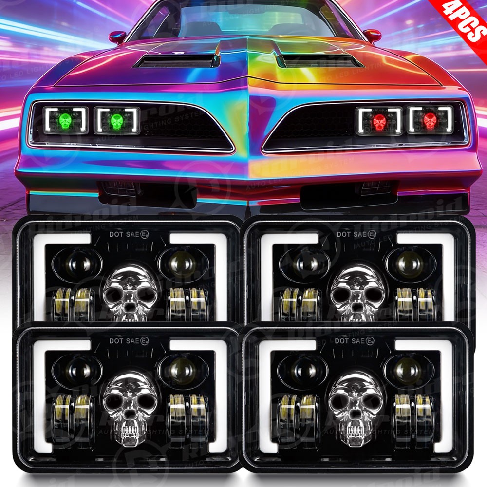 4pcs 4x6\'\' LED Headlights Hi/Lo Beam DRL For 1977-1981 Pontiac Firebird Trans AM