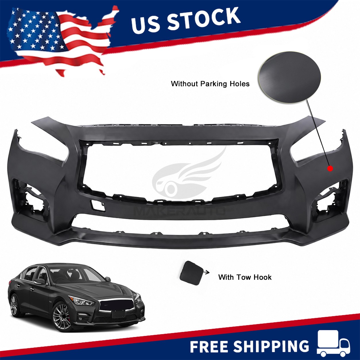 NEW Front Bumper Cover Fascia for Infiniti Q50 Sport 4DR 2014-2017 IN1000258