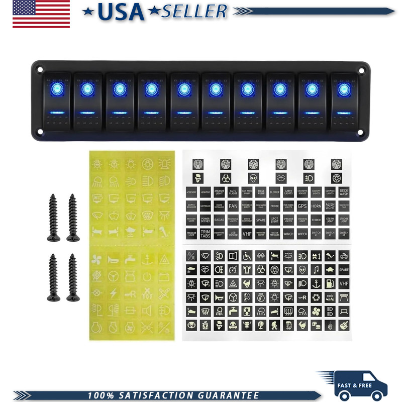10 Gang Marine Aluminum Waterproof Rocker Switch Panel 12V/24V 5 Pin SPST ON/Off 10 Gang Marine Aluminum Waterproof Rocker Switch Panel 12V/24V 5 Pin SPST ON/Off