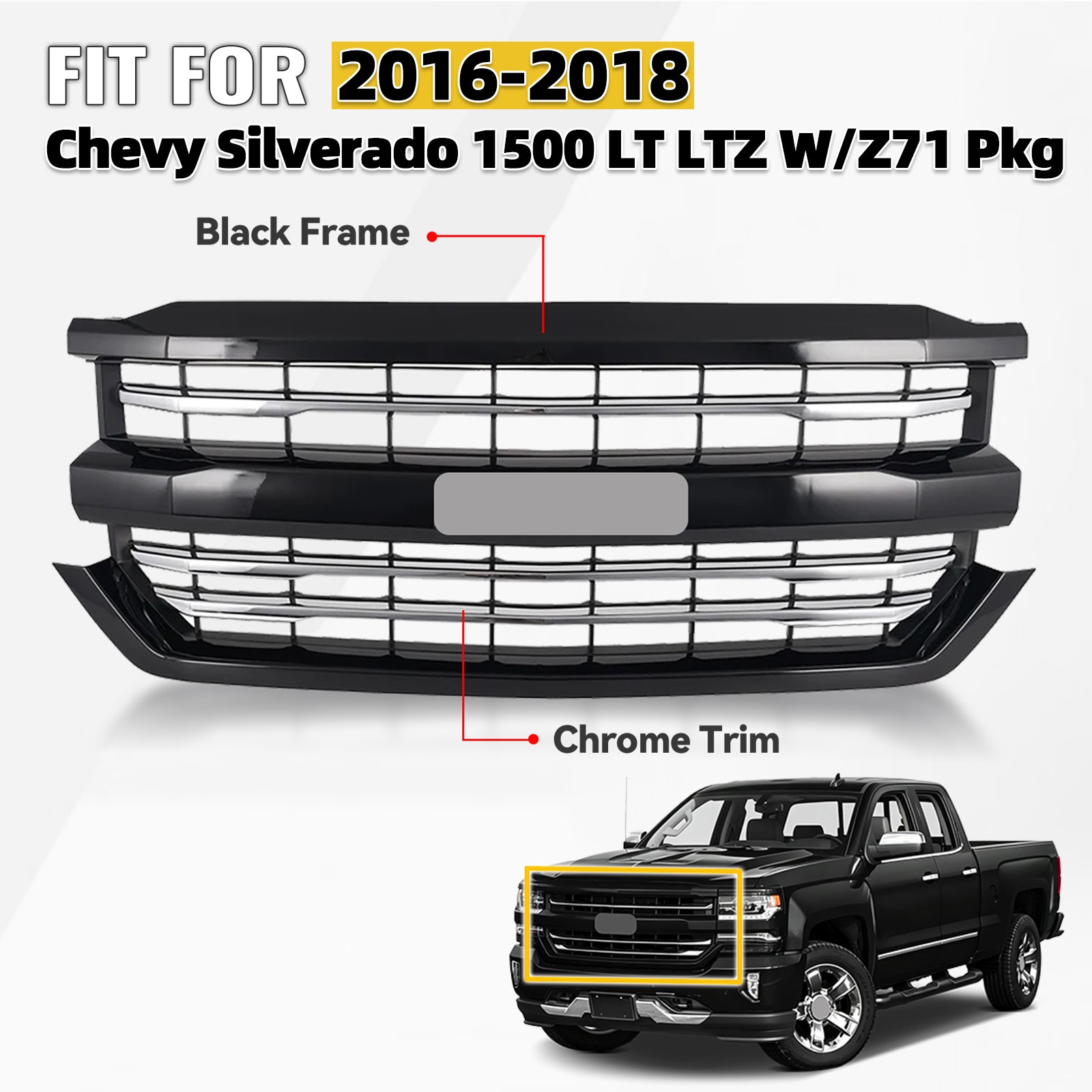 For 2016 2017 2018 Chevy Silverado 1500 Z71 Style Front Upper Grille 84056784