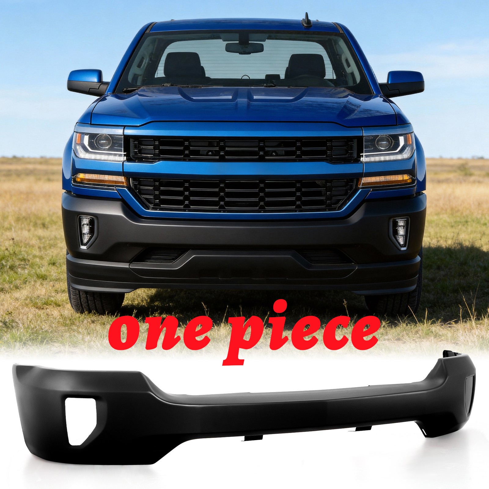 ONE PIECE For 2016-2018 Chevy Silverado 1500 Front Bumper w/Fog Light Hole Black