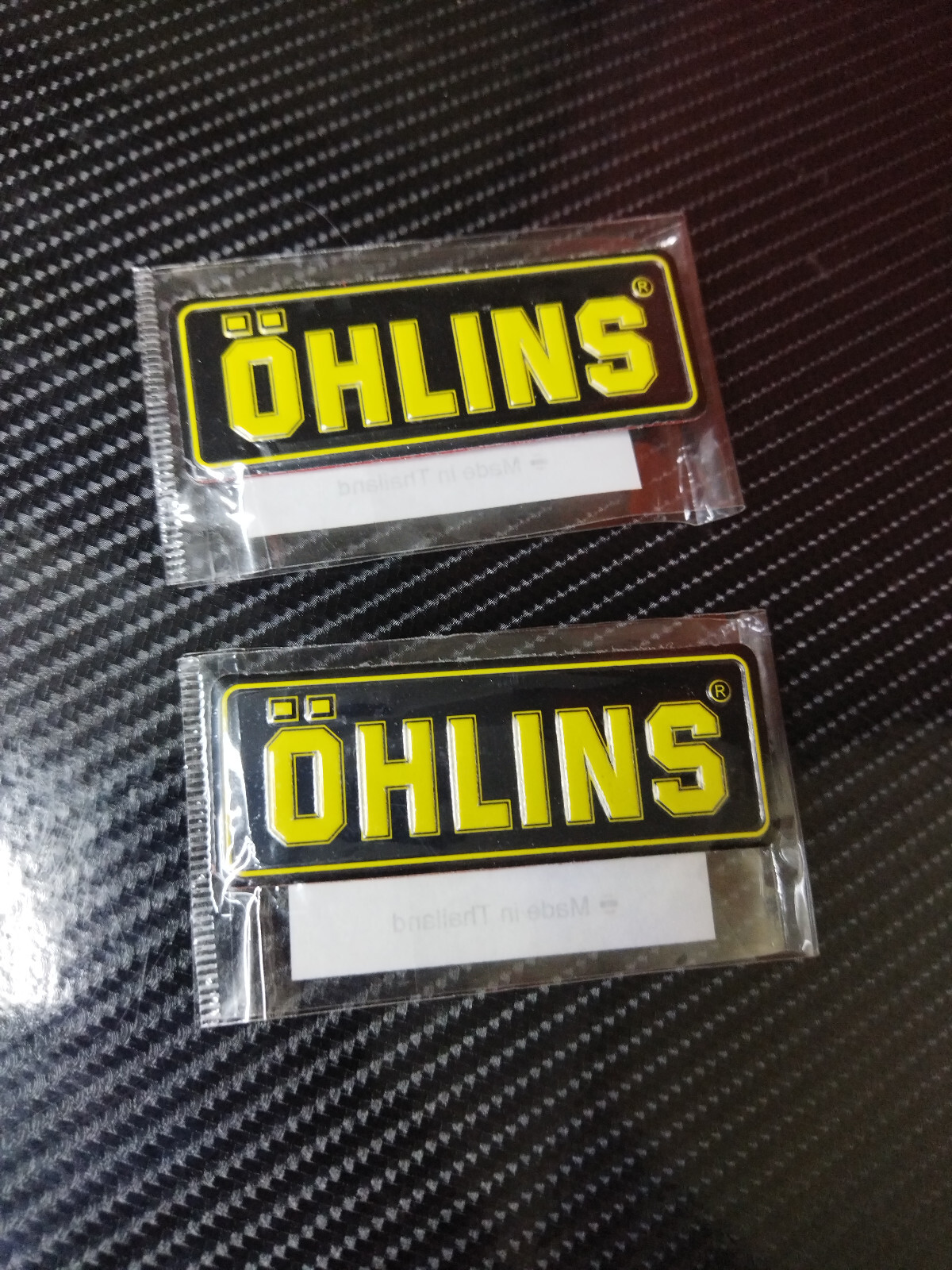 x2 OHLINS 3D Heatproof Metal Exhaust Shock Badge Sticker Graphic Decal TWIN PACK