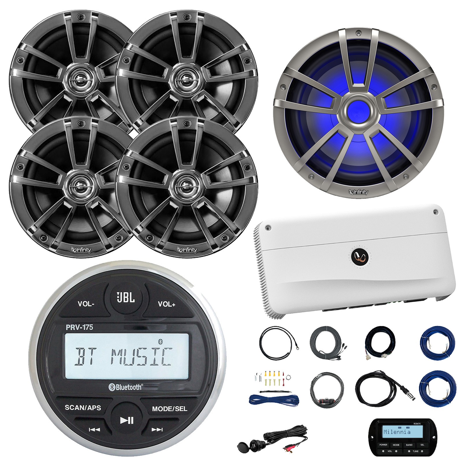JBL Gauge Marine Receiver, Remote, Accessories, Sub, Amp w/kit, 4x 6.5\