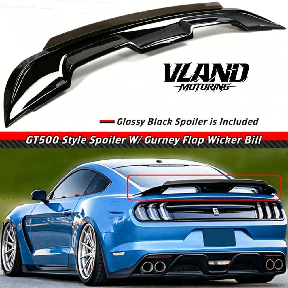 GT500 Style Rear Spoiler W/Smoke Gurney Flap For 2015-2023 Ford Mustang Black GT500 Style Rear Spoiler W/Smoke Gurney Flap For 2015-2023 Ford Mustang Black