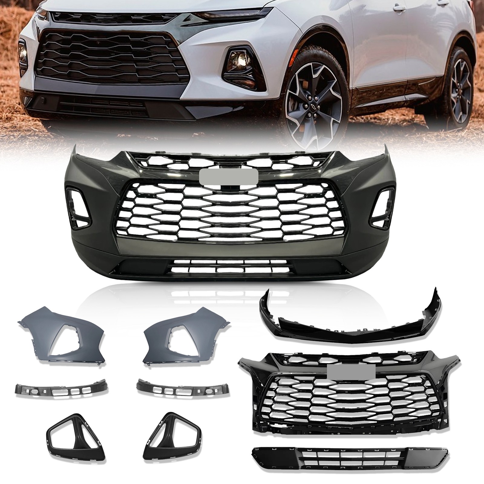 Front Bumper Cover Grille Assembly Fit For 2019 2020 2021 2022 Chevy Blazer RS