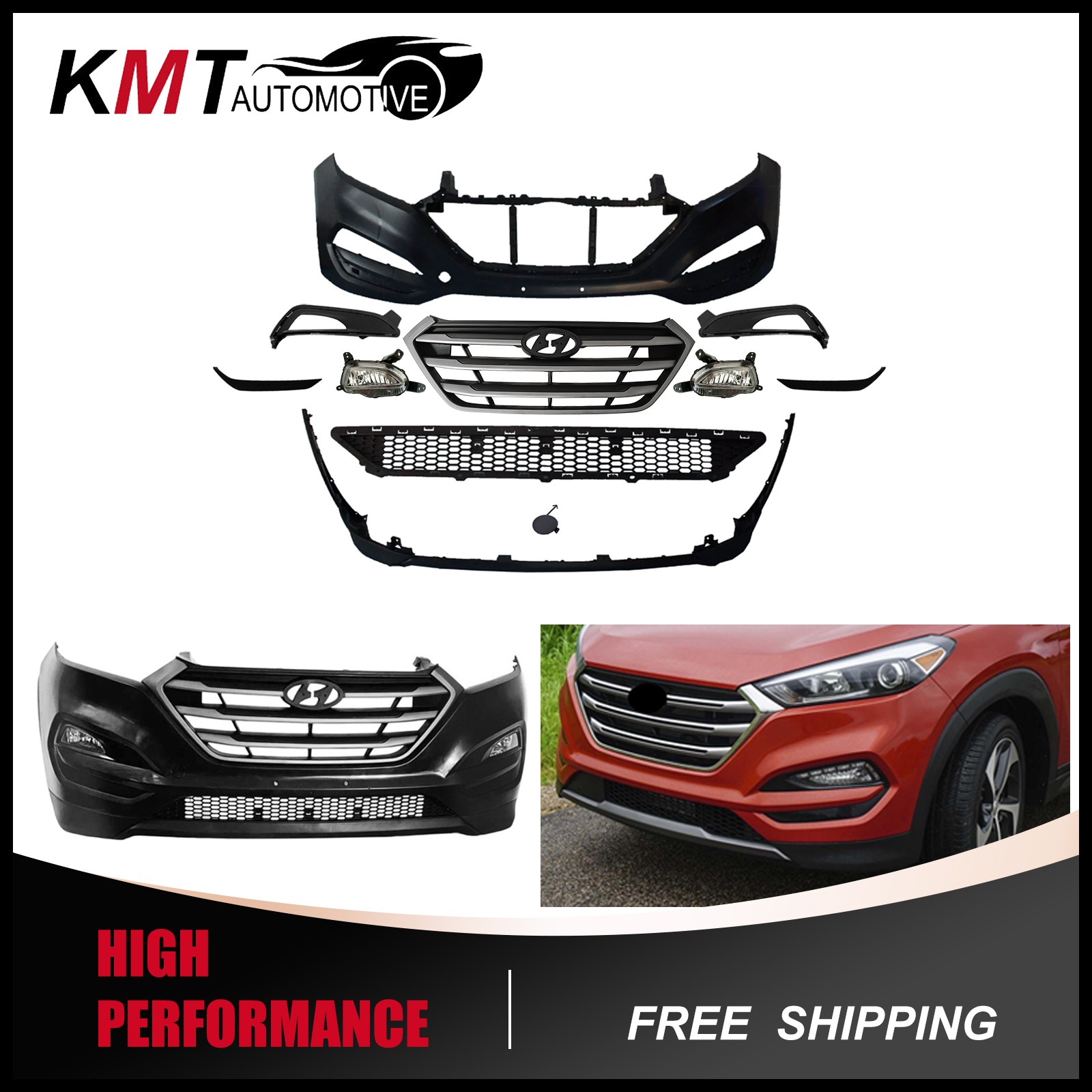 Fits 2016-2018 Hyundai Tucson Complete Front Bumper Kit W/ Grille & Fog Light