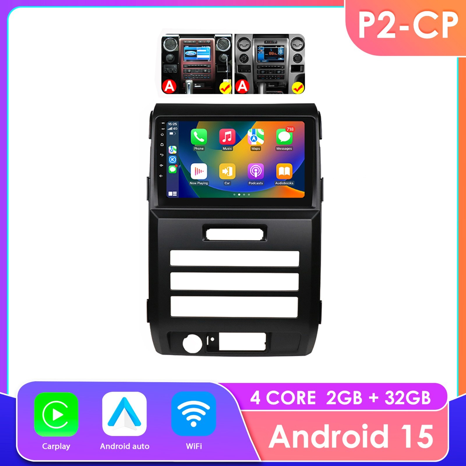 Apple CarPlay Android 15 WiFi Car Stereo Radio GPS Navi For Ford F-150 2009-2012