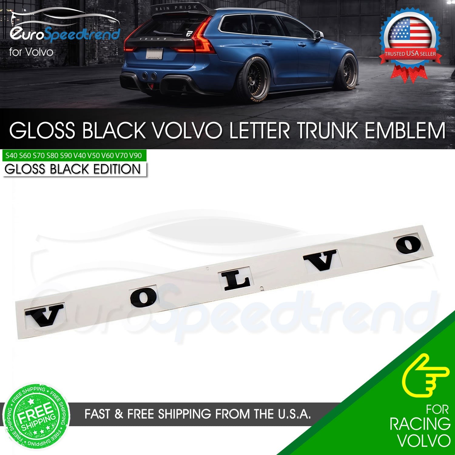 For Volvo Rear Trunk Lid Letter Emblem Gloss Black Nameplate Sport Badge
