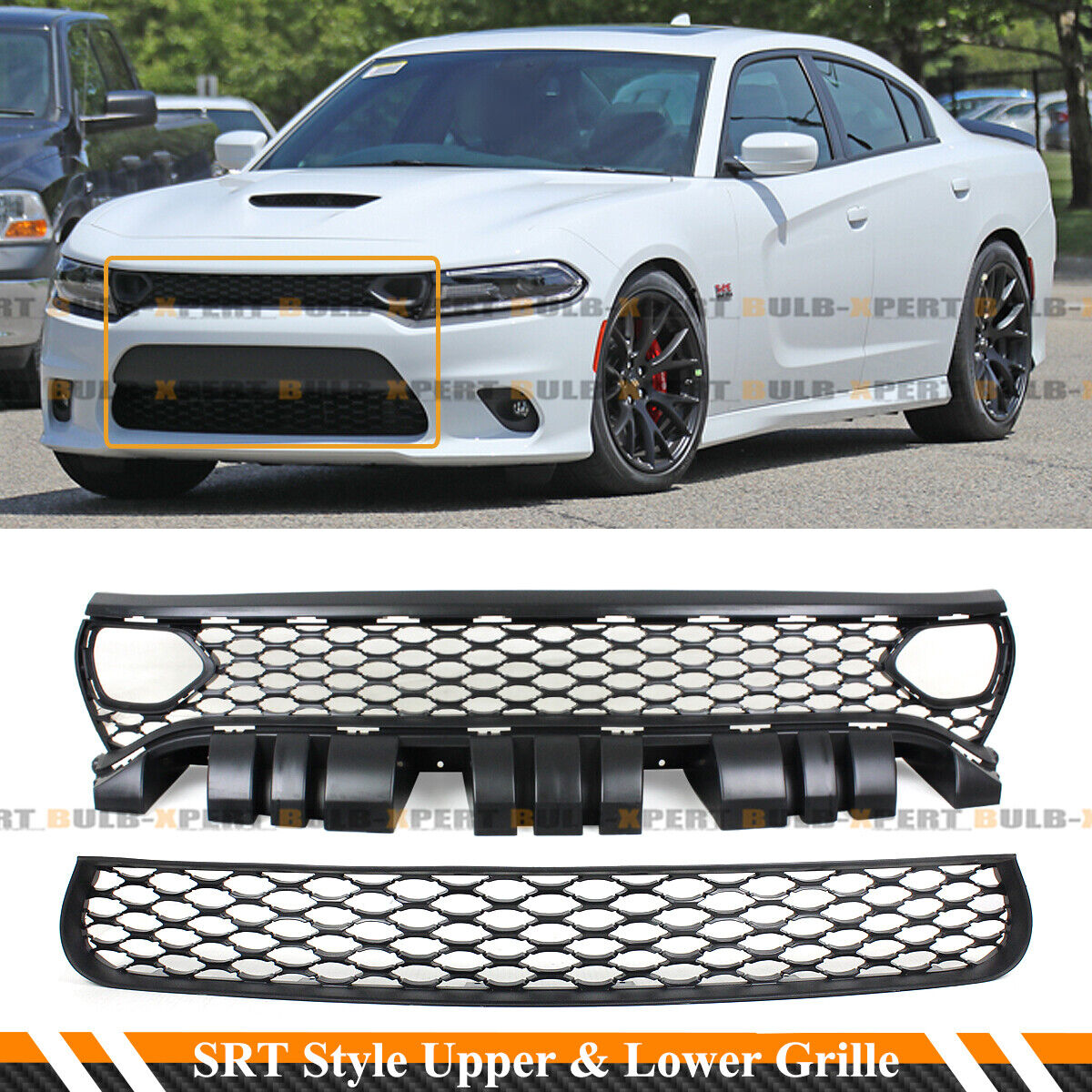 FOR 2015-2023 DODGE CHARGER RT SCAT PACK SRT STYLE FRONT UPPER + LOWER GRILL KIT