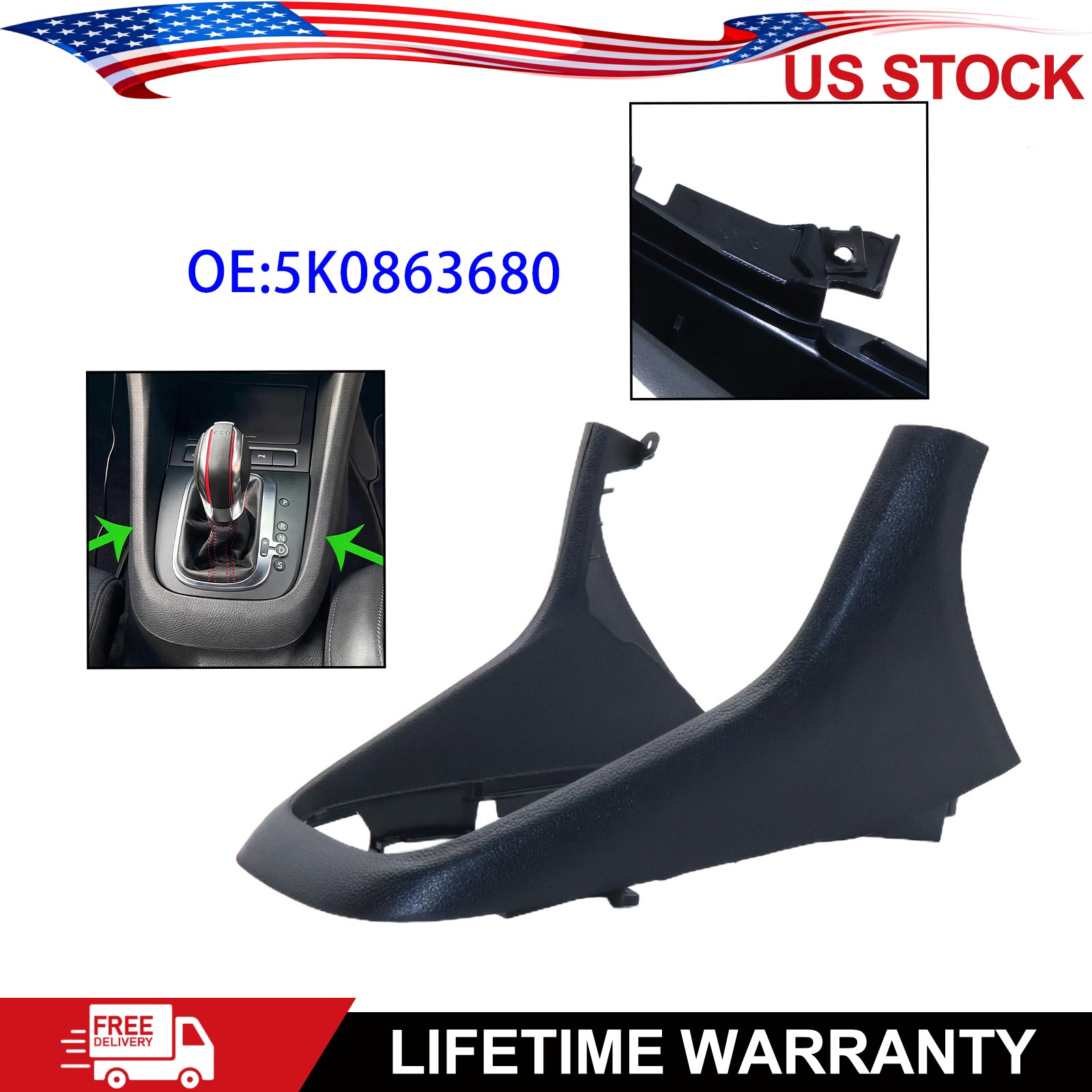 For 2009-2013 VW Golf MK6 Center Console Frame Trim Replacement Black 5K0863680