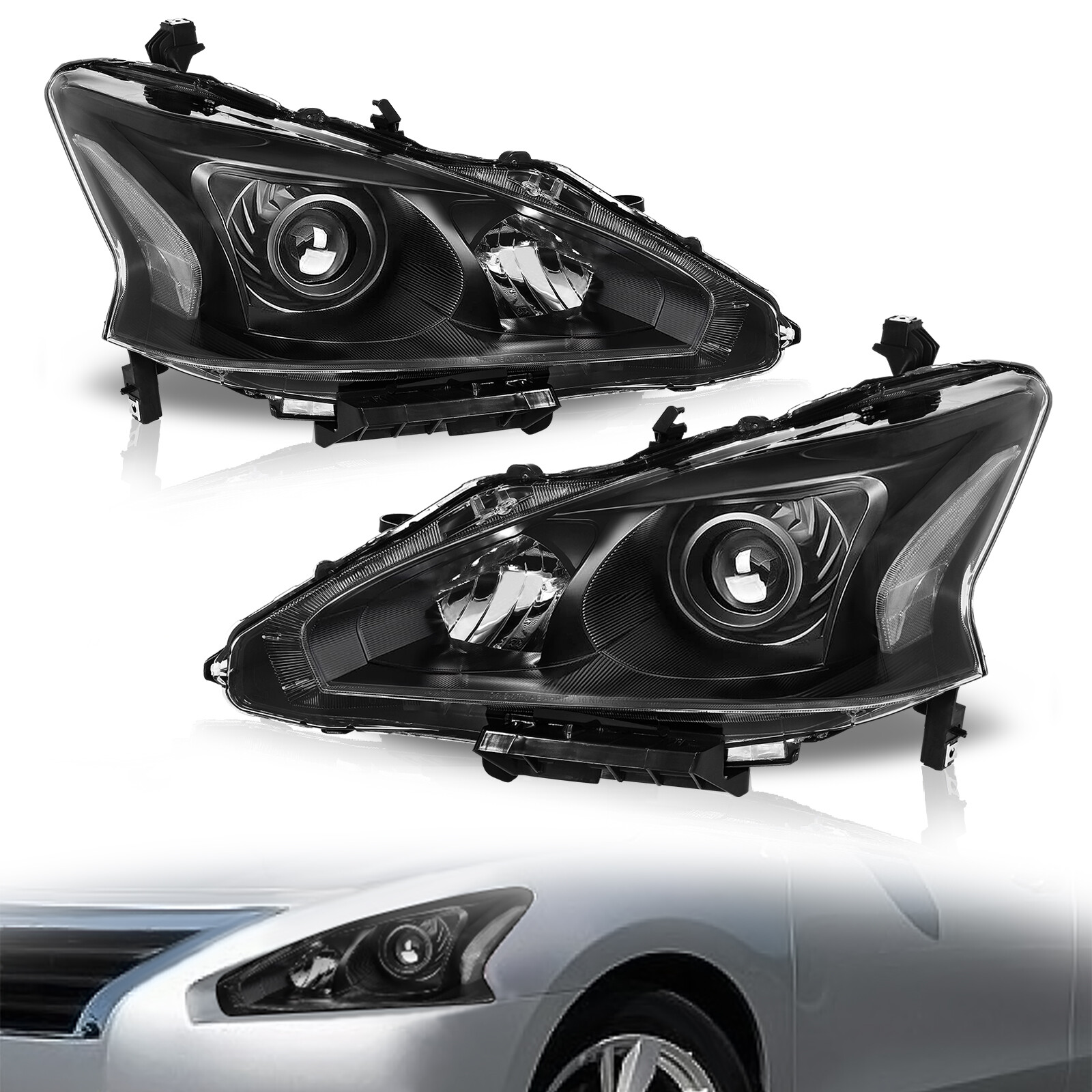 FOR 13-15 NISSAN ALTIMA SEDAN BLACK/CLEAR CORNER PROJECTOR HEADLIGHT HEAD LAMPS