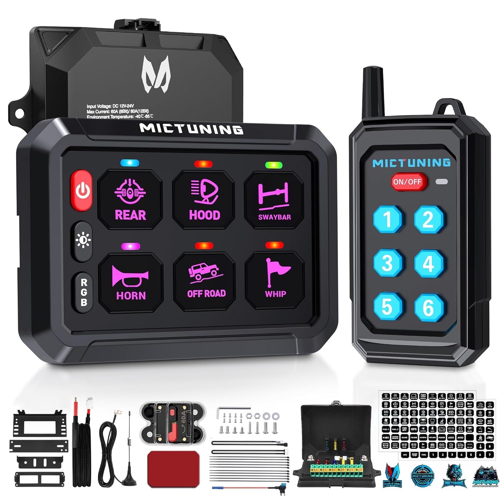 MICTUNING RGB 12V 6 Gang Switch Panel System Wireless Remote Control Car Marine