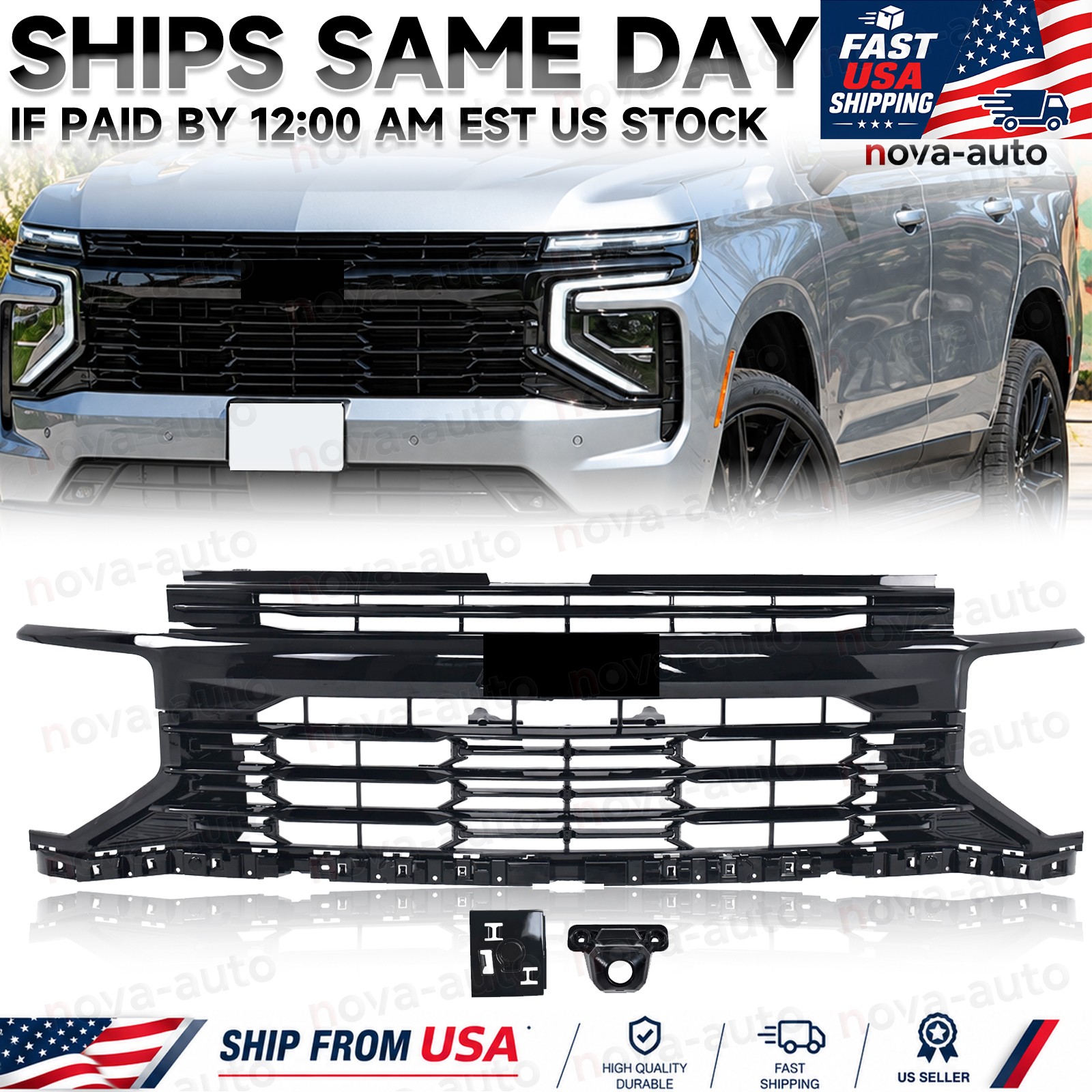 For 2025-2026 Chevrolet Tahoe / Suburban RST Front Upper Grille Gloss Black NEW