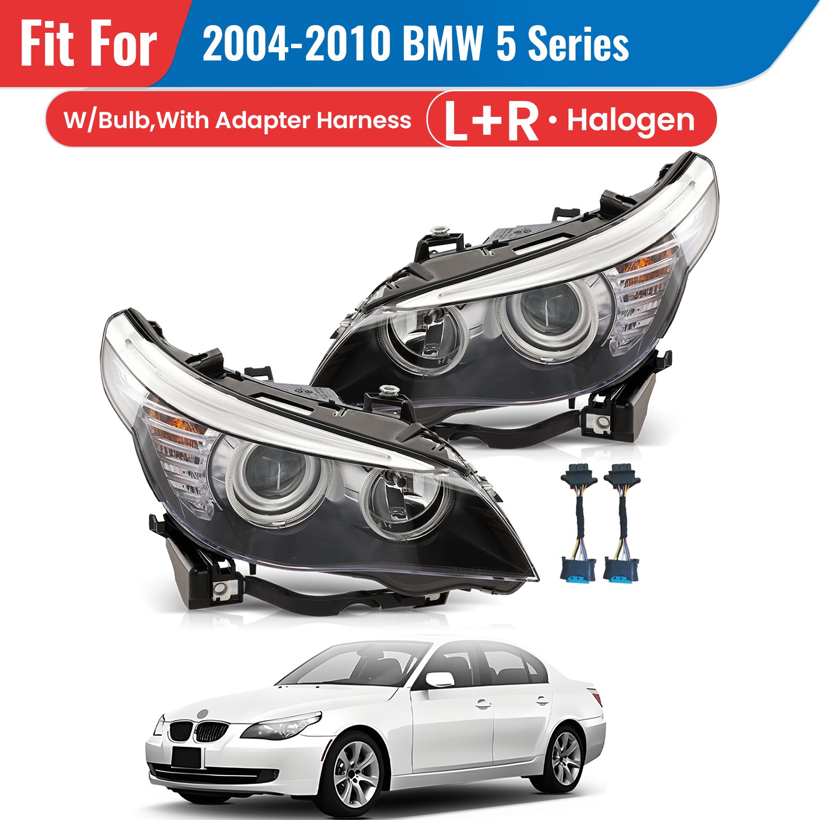 For 2004-2010 04-07 08-10 BMW 5-Series E60 E61 Headlight Halogen W/Bulbs Pair For 2004-2010 04-07 08-10 BMW 5-Series E60 E61 Headlight Halogen W/Bulbs Pair