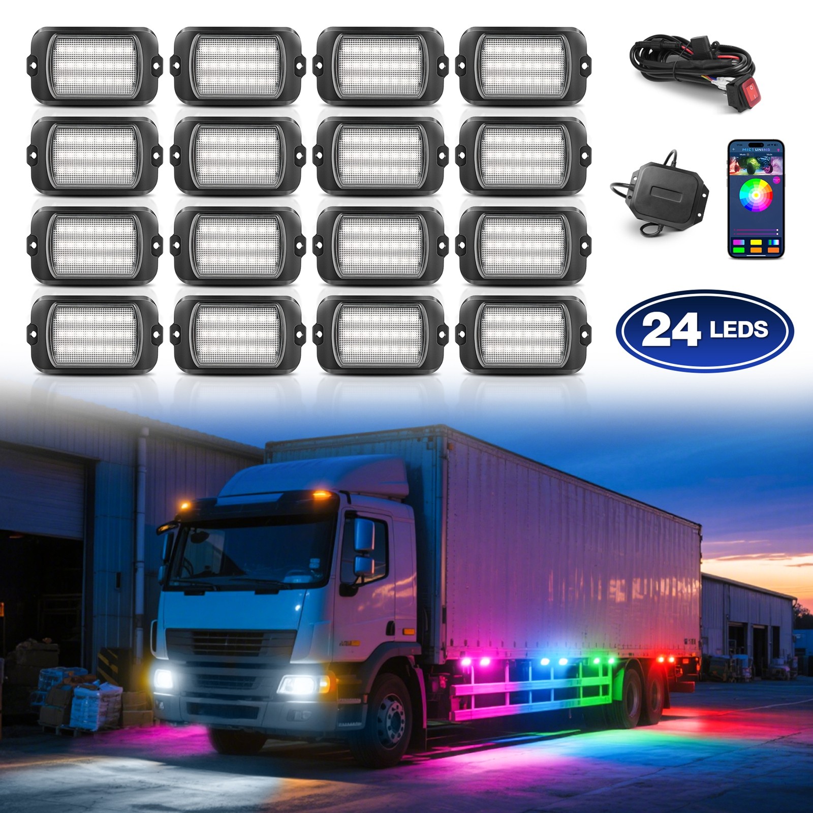 MICTUNING 16 Pods RGB+IC Rock Lights Dream Color APP LED Car Underglow Neon Kits